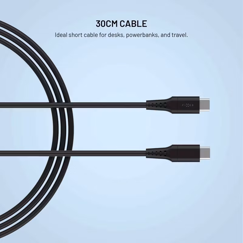 FIXED Liquid Silicone 60 W USB-C till USB-C 0,3 m Silikonkabel Svart