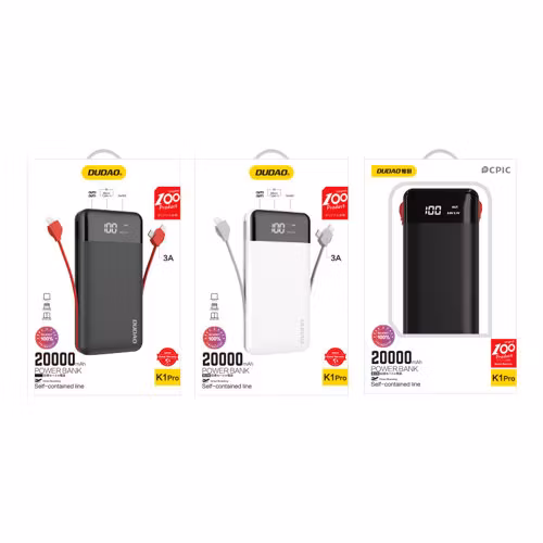 Dudao K1Pro powerbank 20000mAh 15Watt 4xcables svart