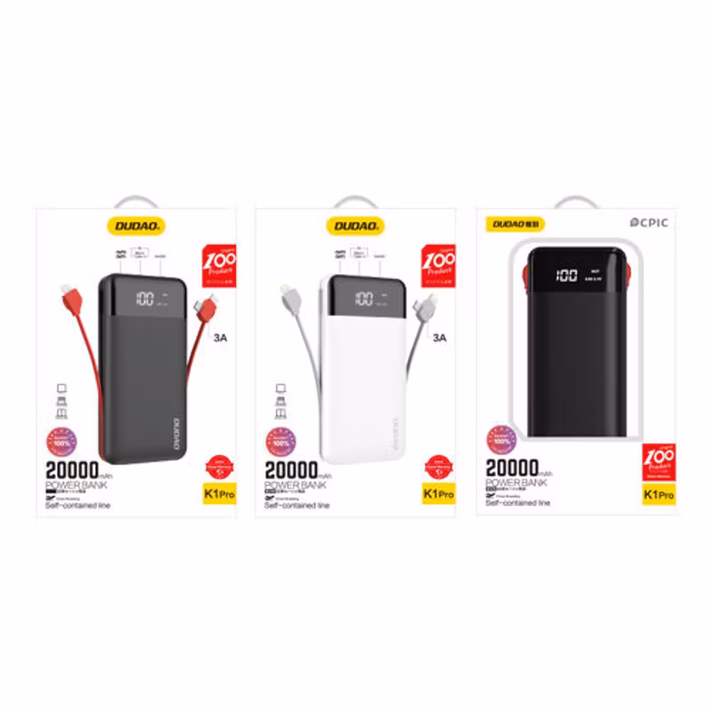 Dudao K1Pro powerbank 20000mAh 15Watt 4xcables svart