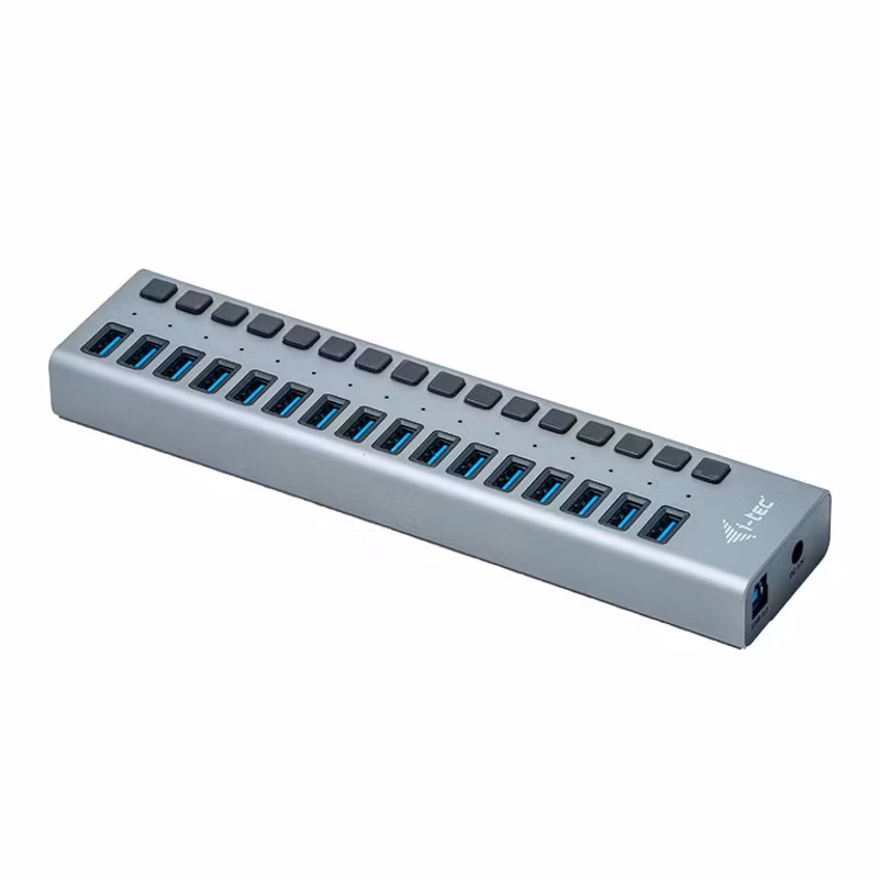 i-tec U3CHARGEHUB16 USB 3.2 Gen 1-hubb 16 portar med laddning och 90 W nätadapter Grå