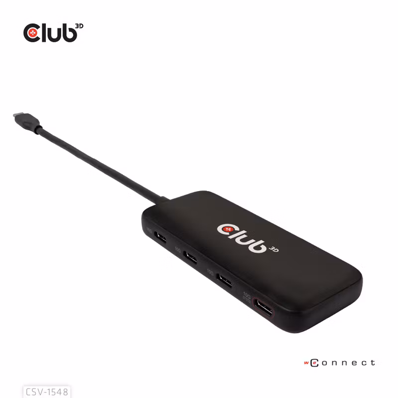 Club 3D CSV-1548 USB-C-hubb med 4 portar 10 Gbps och 100 W PD Svart