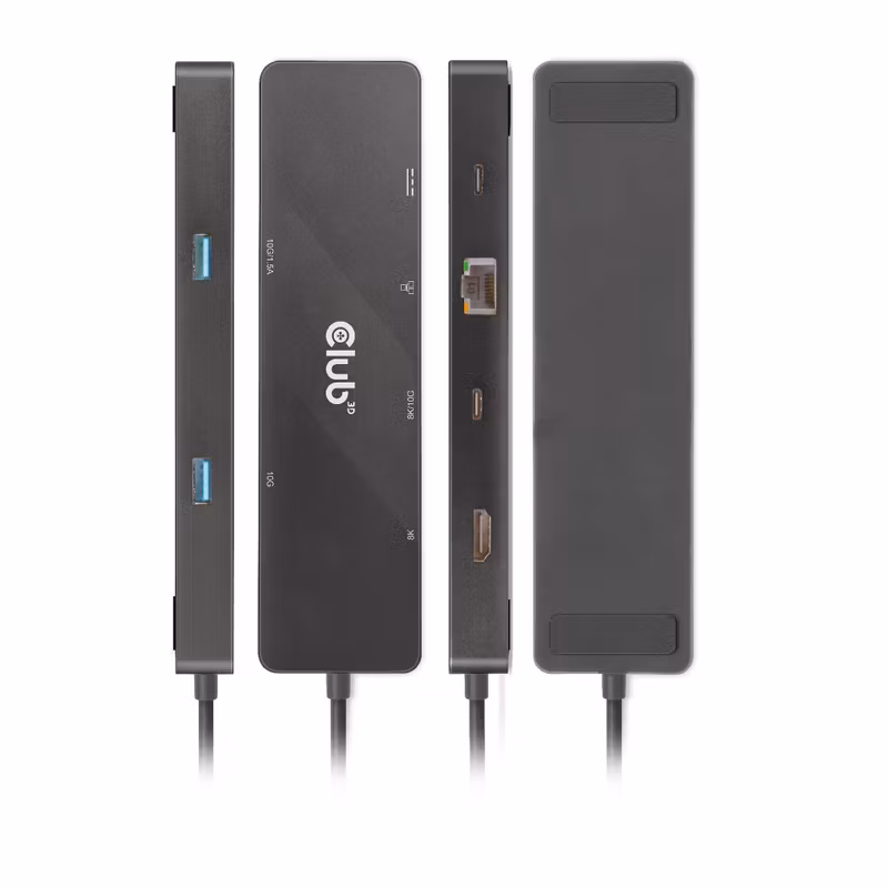 Club 3D CSV-1584 6-i-1 USB-C-dockningsstation för två skärmar 4K 60 Hz med 100 W PD