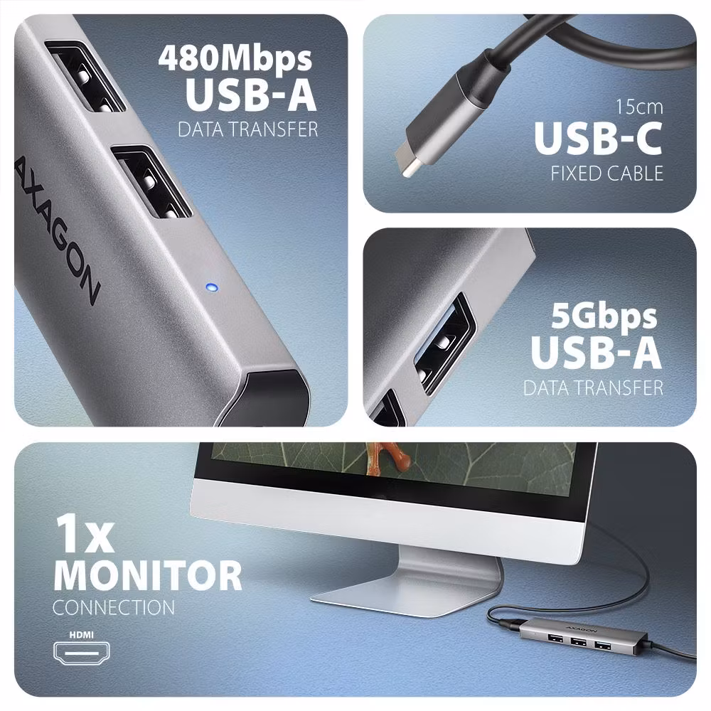 AXAGON HMC-H3A STARTER 4-i-1 USB-C-hubb med HDMI 4K