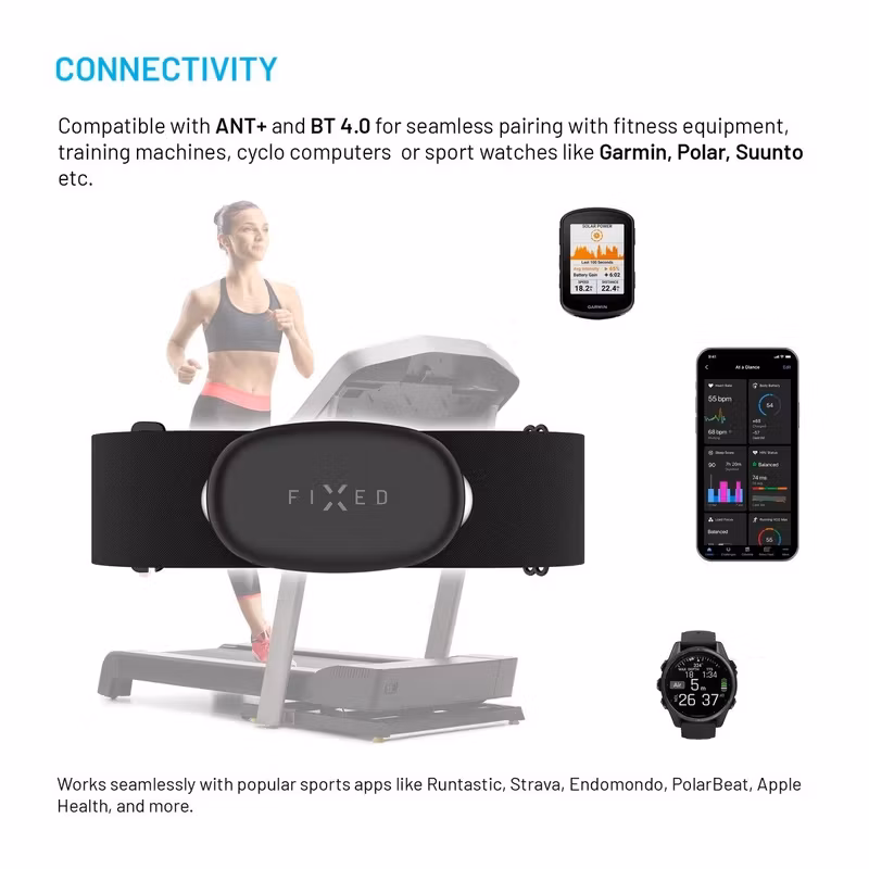 FIXED Pulse Dual Pulsmätare med bröstband för Bluetooth och ANT+ Svart