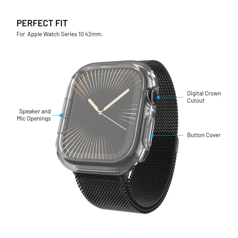 FIXED Pure Skyddsfodral med härdat glas för Apple Watch Series 10 42 mm Clear