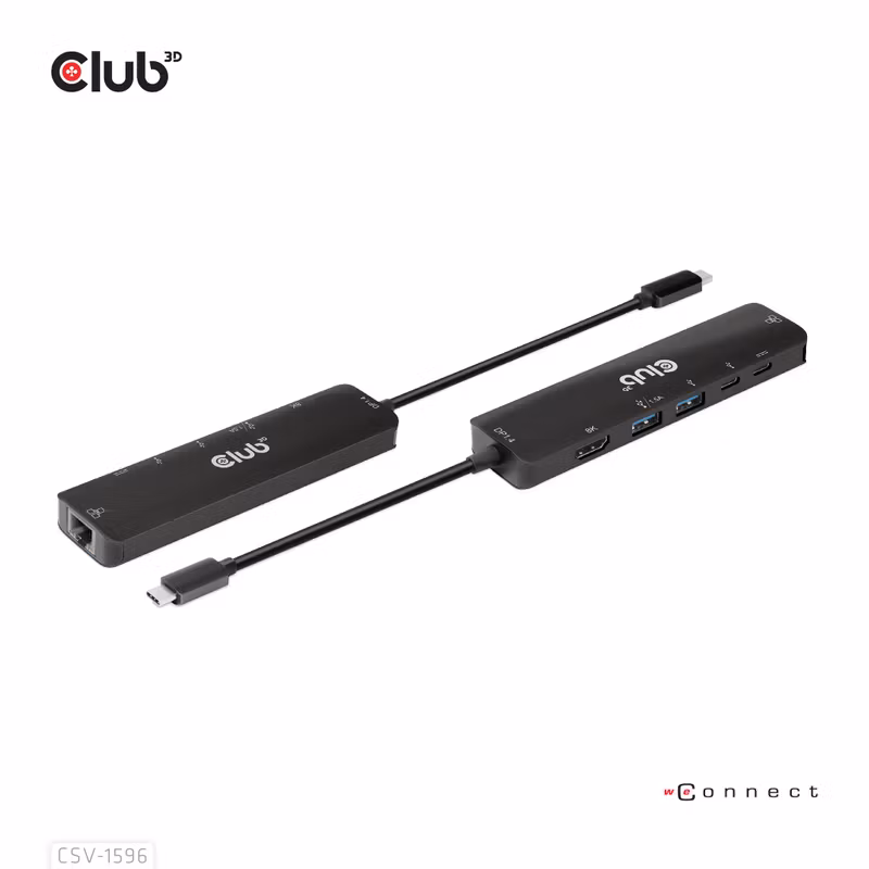 Club 3D CSV-1596 6-i-1 USB-C-dockningsstation HDMI 8K 30 Hz med 100 W PD Svart