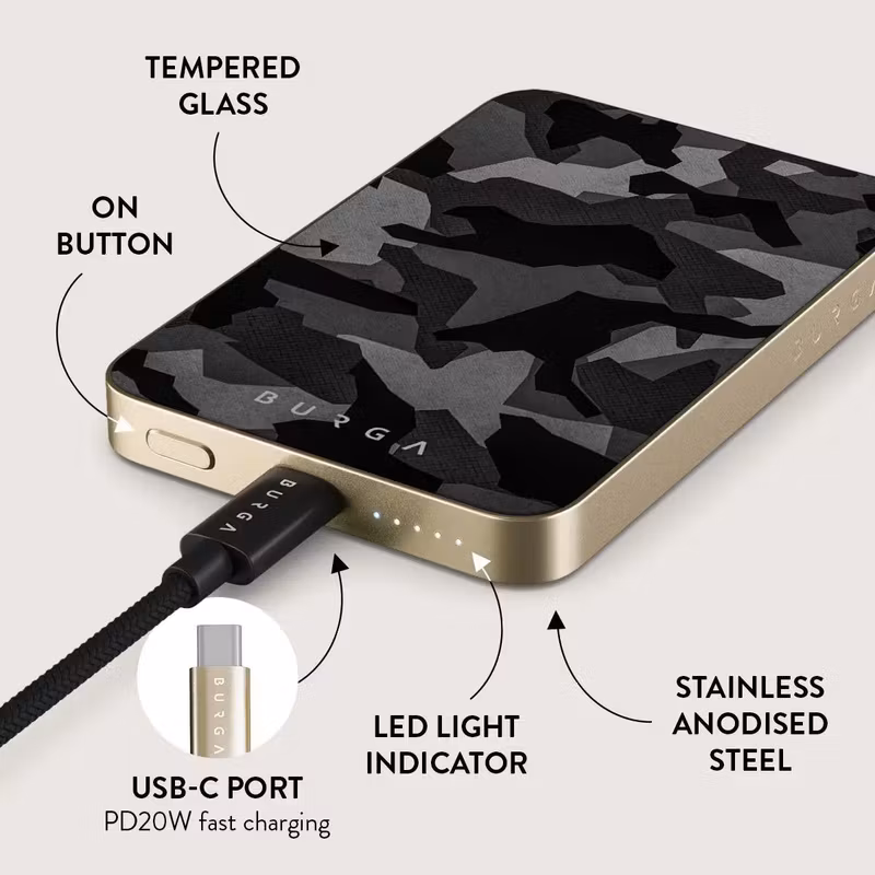 Burga Night Black Camo 5 000 mAh MagSafe-powerbank Guld