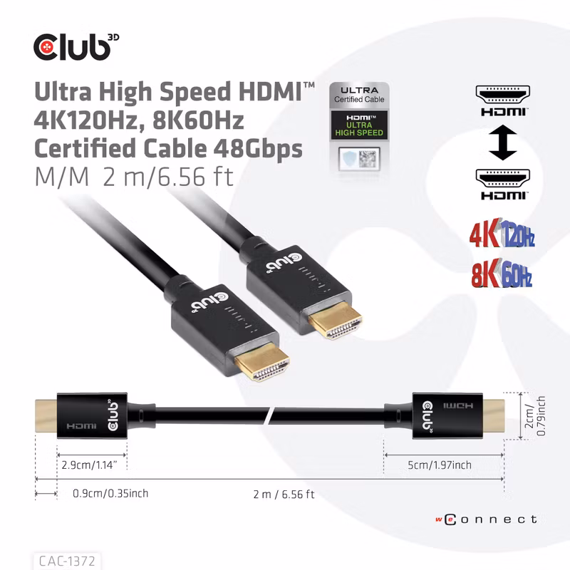 Club 3D CAC-1372 Ultra High Speed HDMI 2.1-kabel 2 m Svart