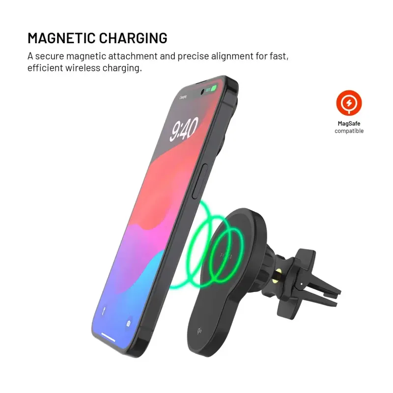 FIXED MagClick 2 15 W Qi2 MagSafe-hållare med trådlös laddning för ventilationsgaller Black