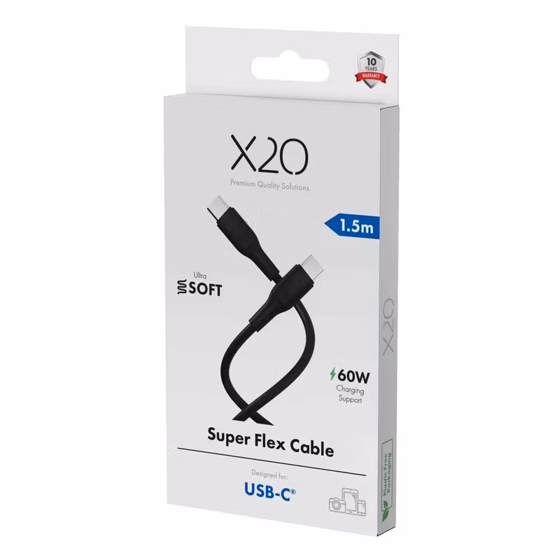 X2O Superflex USB-C till USB-C-kabel 60 W 1,5 m Svart