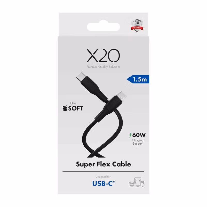 X2O Superflex USB-C till USB-C-kabel 60 W 1,5 m Svart
