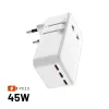 FIXED Voyager Slim 45 W GaN USB-C/USB-A Reseladdare EU/UK/USA/AU Vit