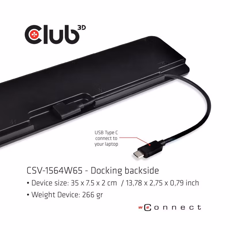 Club 3D CSV-1564W65 USB-C-dockningsstation för tre skärmar med 65 W nätadapter Svart