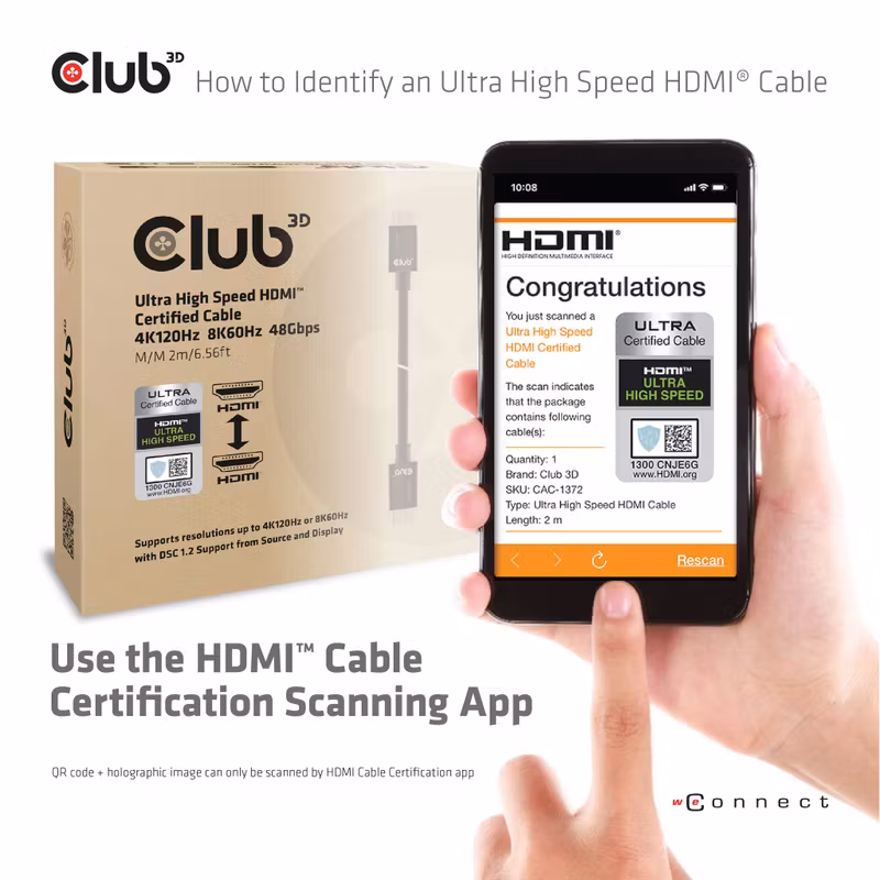 Club 3D CAC-1370 HDMI 2.1 Ultra High Speed HDMI-kabel 1,5 m Svart