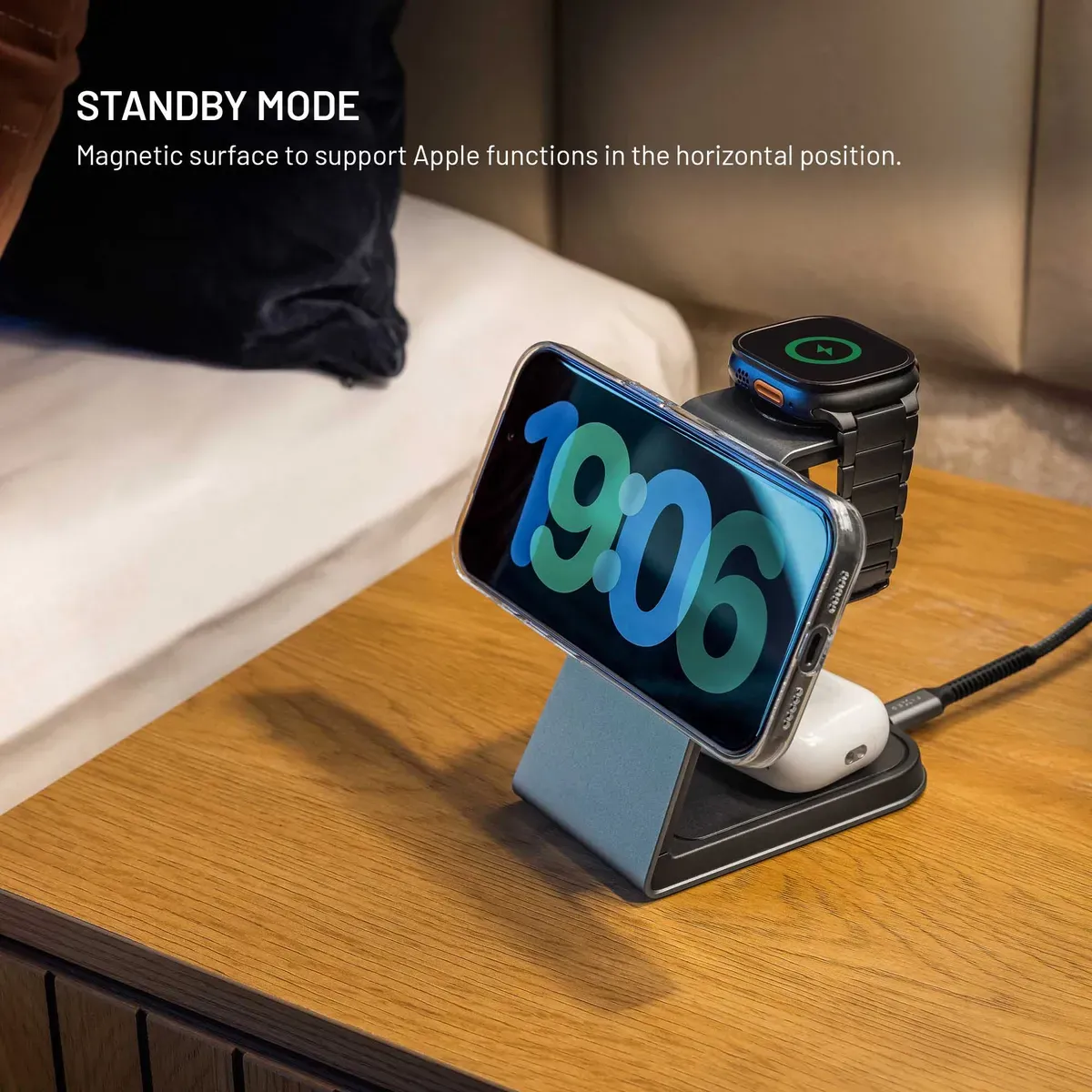 FIXED MagPowerstation Alu 3 FIXMPOS-AL3-BK 25 W Qi2.2 3-i-1 Trådlös laddstation för iPhone och Apple Watch Svart