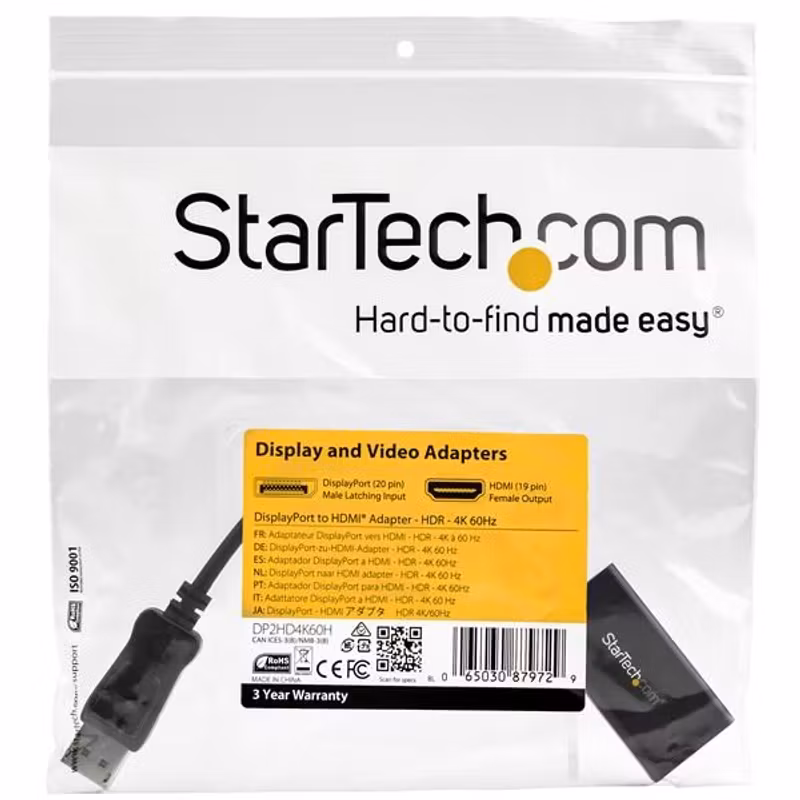 StarTech.com DP2HD4K60H DisplayPort till HDMI-adapter 4K 60 Hz HDR10 Svart