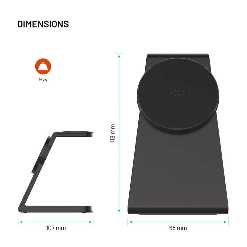 FIXED MagPowerstation Alu 2 FIXMPOS-AL2-BK 3-i-1 Qi2 Trådlös laddstation 15 W Svart