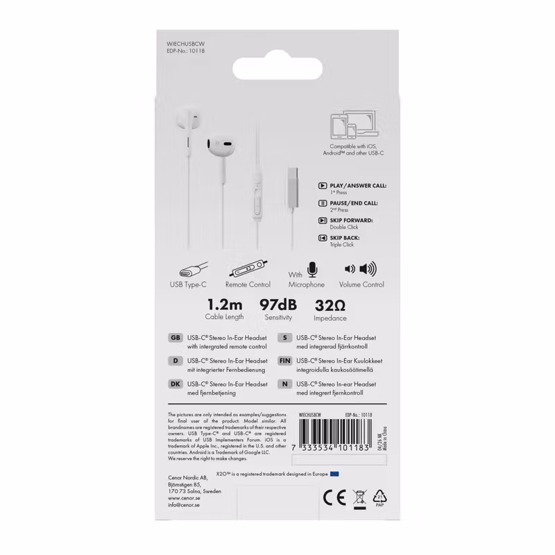 X2O USB-C Capsule In-ear-headset 1,2 m Vit
