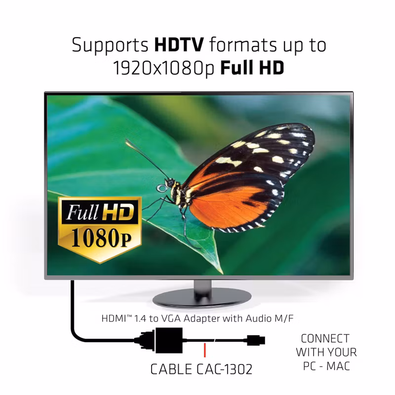 Club 3D CAC-1302 HDMI till VGA Aktiv adapter med ljud Svart