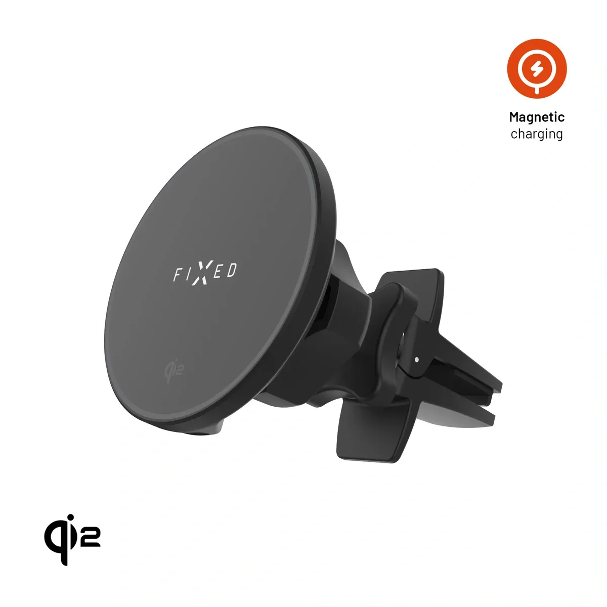 FIXED MagRound 2 FIXMRO2-BK 15 W Qi2 Bilhållare för ventilationsgaller Black
