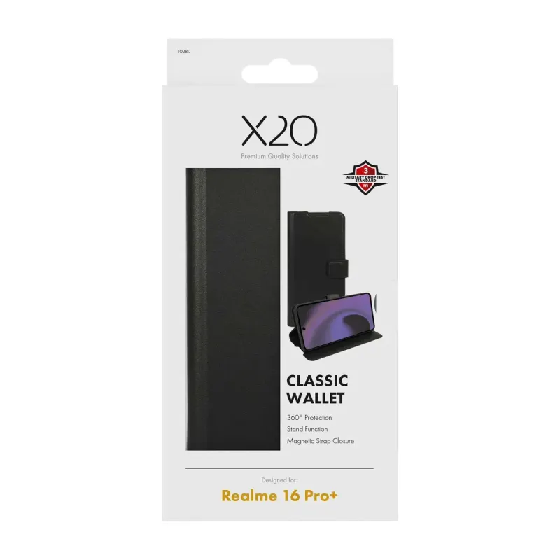 X2O Classic Wallet Plånboksfodral för Realme 16 Pro+ Svart