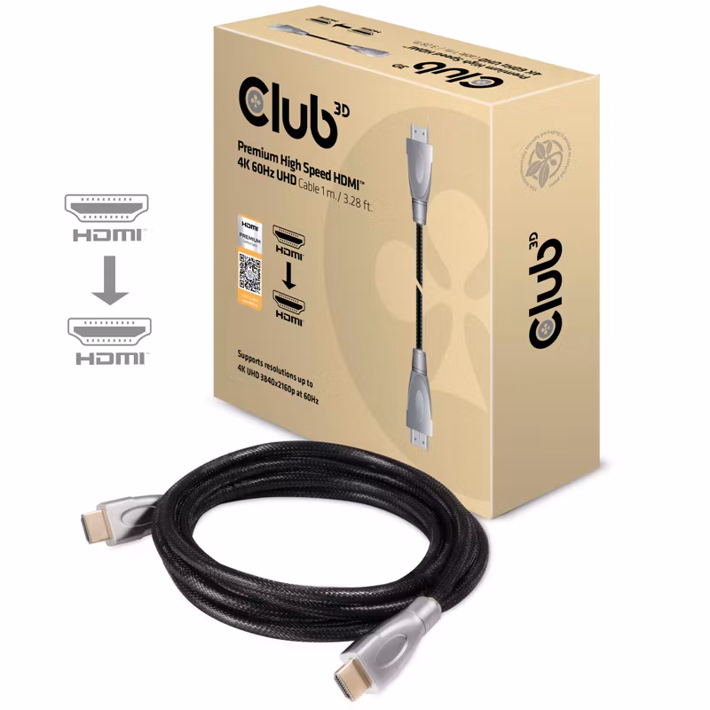 Club 3D CAC-1311 Premium High Speed HDMI 2.0-kabel 4K 60 Hz 1 m Svart