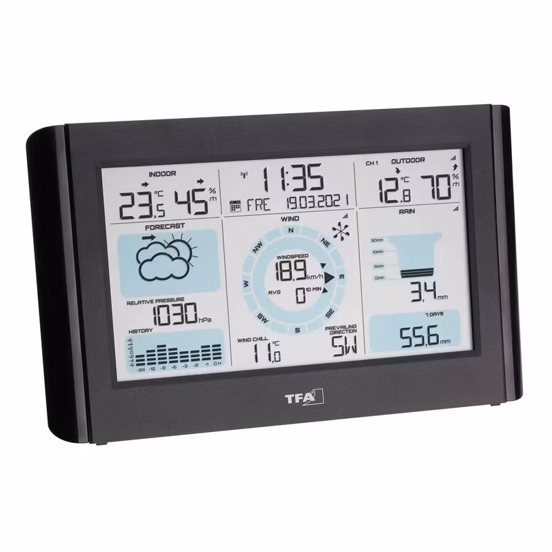 TFA WEATHER PRO Trådlös väderstation med vind- och regnmätare Svart
