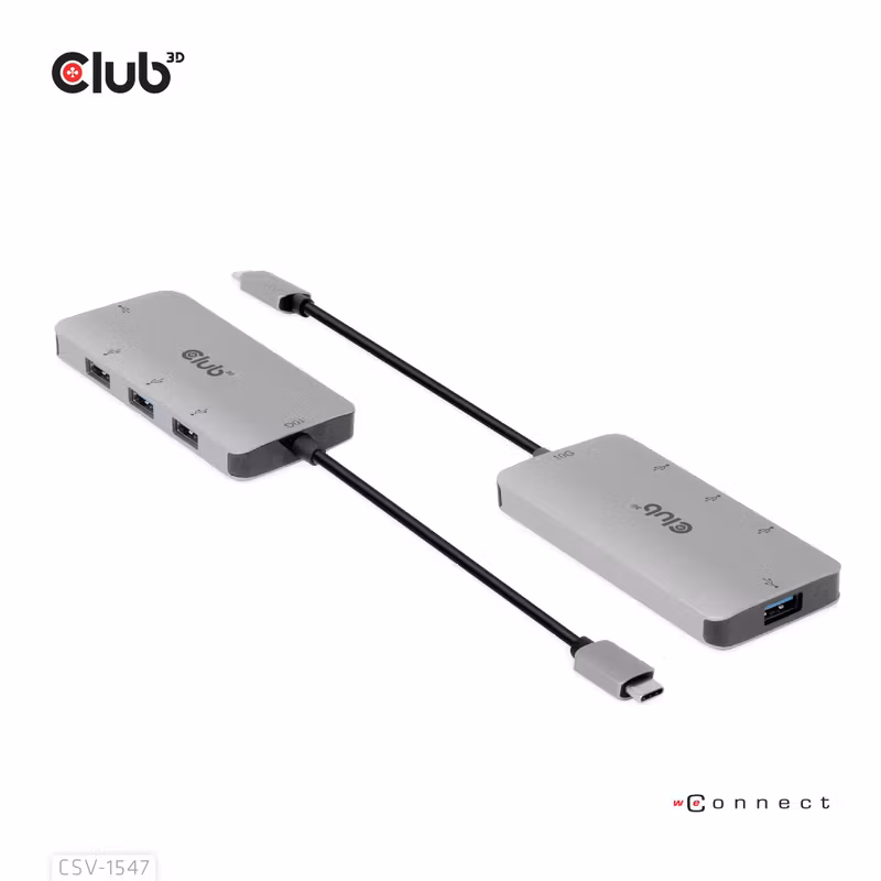 Club 3D CSV-1547 USB-C-hubb 10 Gbps med 4 × USB-A Grå