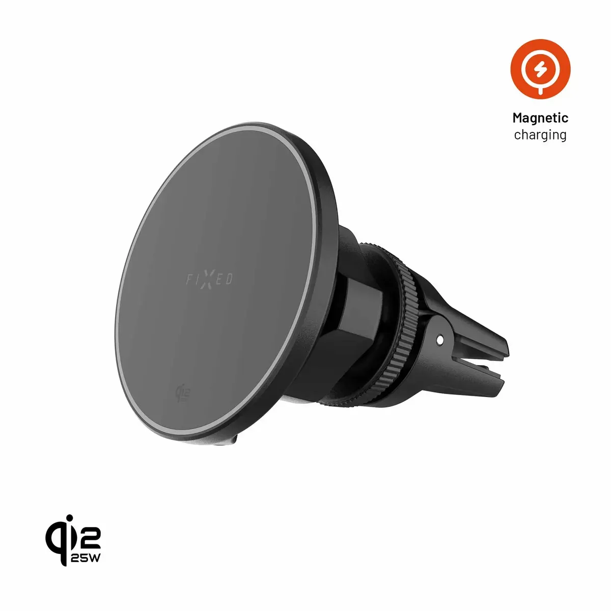 FIXED MagRound 3 FIXMRO3-BK 25 W Qi2.2 Bilhållare för ventilationsgaller Black