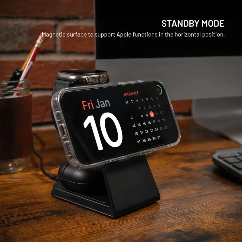FIXED MagPowerstation Alu 2 FIXMPOS-AL2-BK 3-i-1 Qi2 Trådlös laddstation 15 W Svart