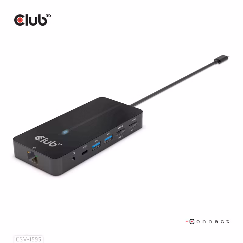 Club 3D CSV-1595 7-i-1 USB-C-dockningsstation med 2 × HDMI och 100 W PD Svart