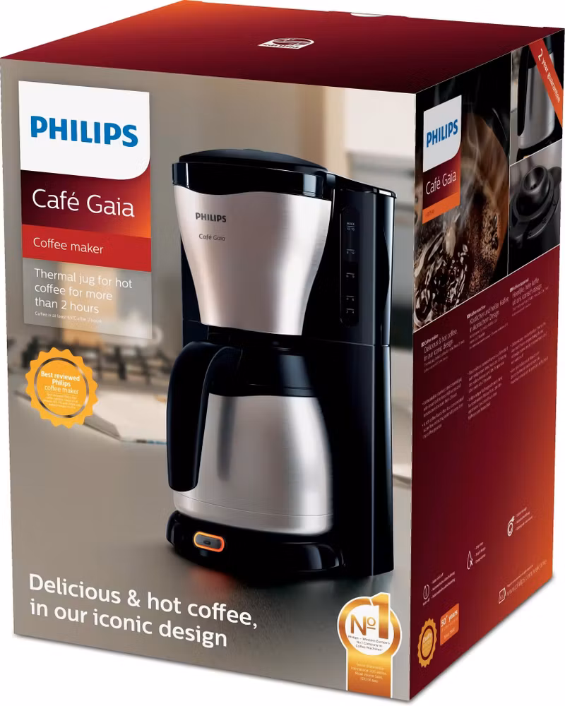 Philips Café Gaia HD7548/20 Kaffebryggare med termoskanna Metall/Svart