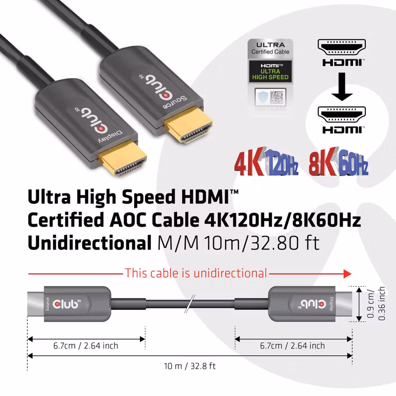 Club 3D CAC-1376 Ultra High Speed HDMI-kabel 10 m Aktiv optisk Svart