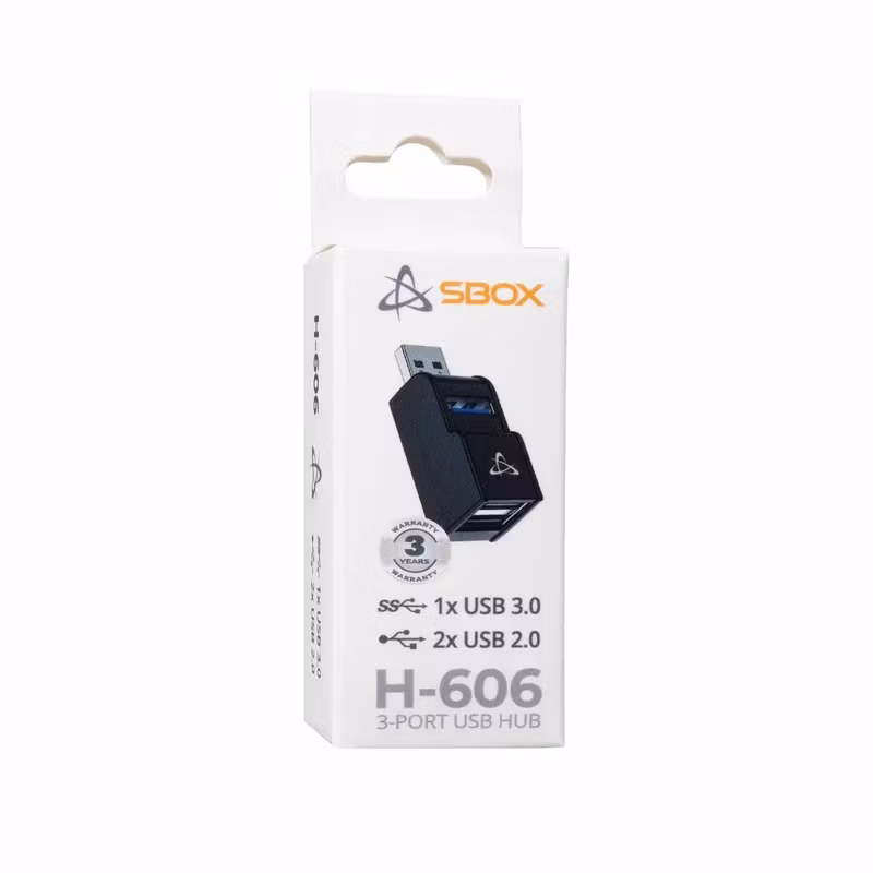 SBOX H-606 3-portars USB-hubb med 1 × USB 3.0 och 2 × USB 2.0 Svart