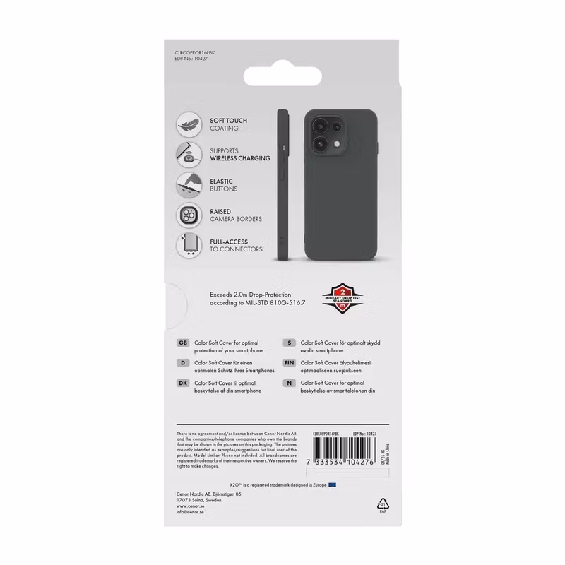 X2O Color Soft Skal Oppo Reno 16 F Svart