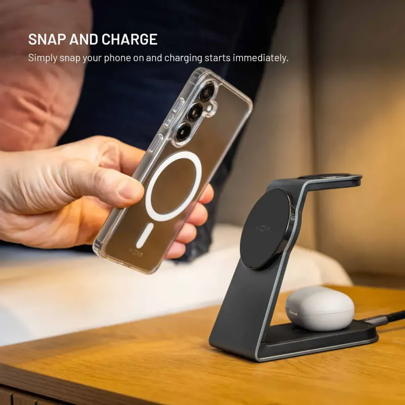FIXED MagPowerstation Alu for Samsung FIXMPOS-ALS-GR 25 W Qi2.2 3-i-1 Trådlös laddstation Rymdgrå