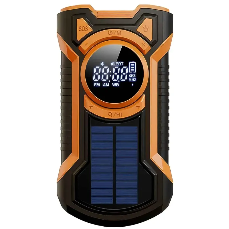 Just in Case Nödradio med Solcell, Vev och 5 000 mAh Powerbank Svart/orange