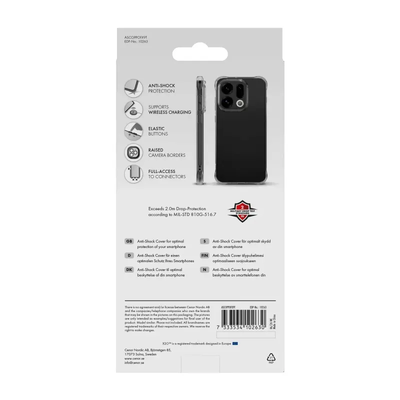 X2O Anti-Shock Skal för Oppo Find X9 Transparent