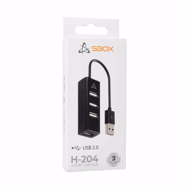 SBOX H-204 4-portars USB-hubb med 4 × USB 2.0 Svart
