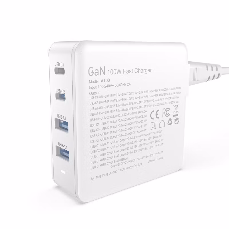 Dudao A100EU snabbladdare 100Watt GaN 2xUSB-C + 2xUSB-A