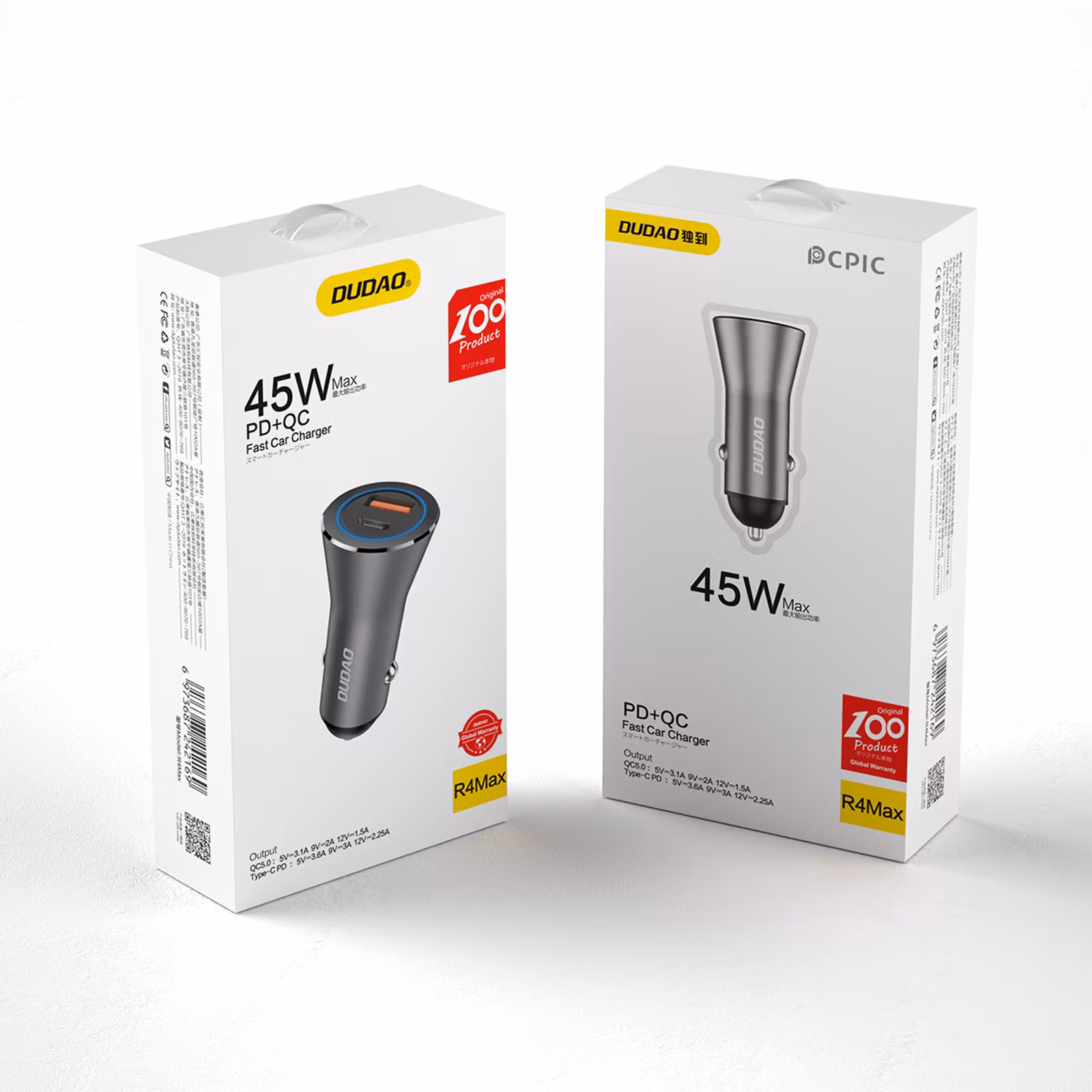 Dudao R4MAXupgrade Car Charger snabbladdare 45Watt 1xUSB-C + 1xUSB-A