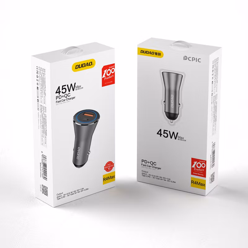 Dudao R4MAXupgrade Car Charger snabbladdare 45Watt 1xUSB-C + 1xUSB-A