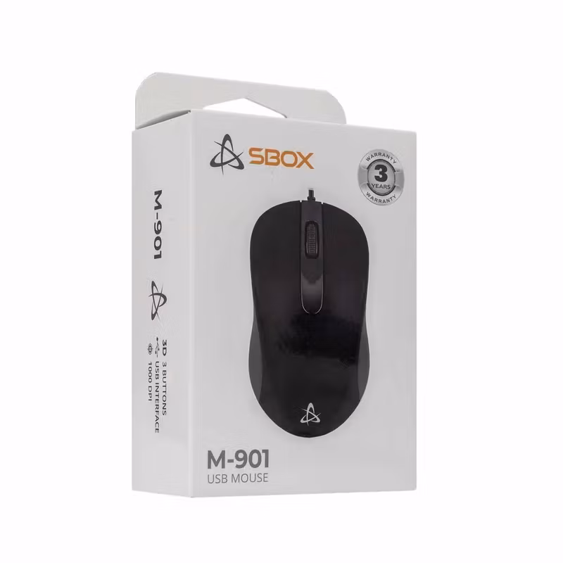 SBOX M-901B Kabelansluten Optisk Mus 3D 1 000 DPI Svart