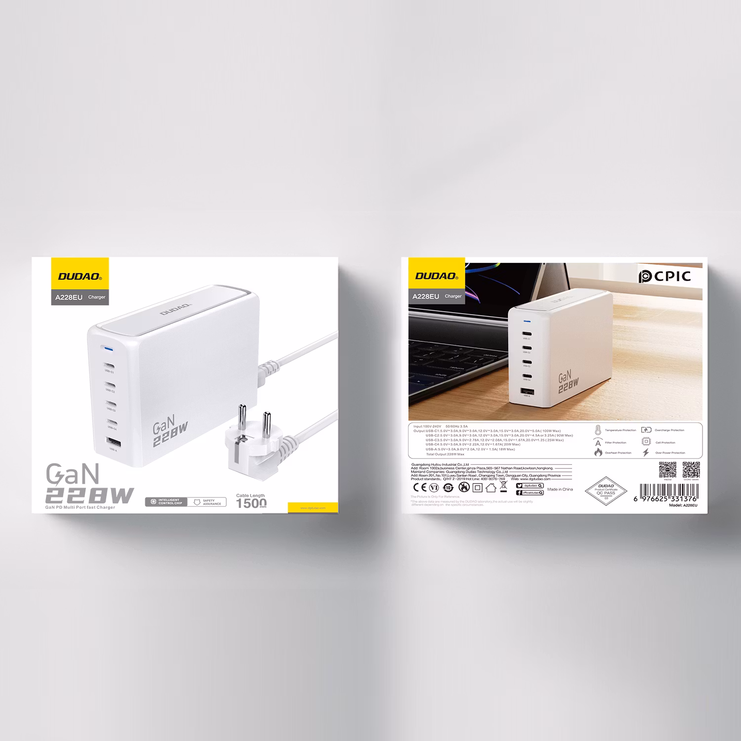 Dudao A228EU 228Watt Adapter 4xUSB-C + 1xUSB-A vit