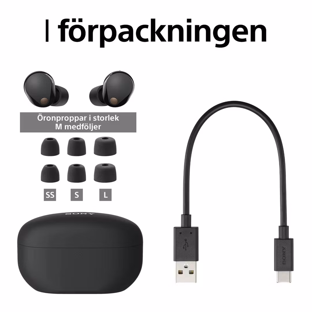 Sony WF-1000XM5 svart True Wireless-hörlurar med enastående brusreducering