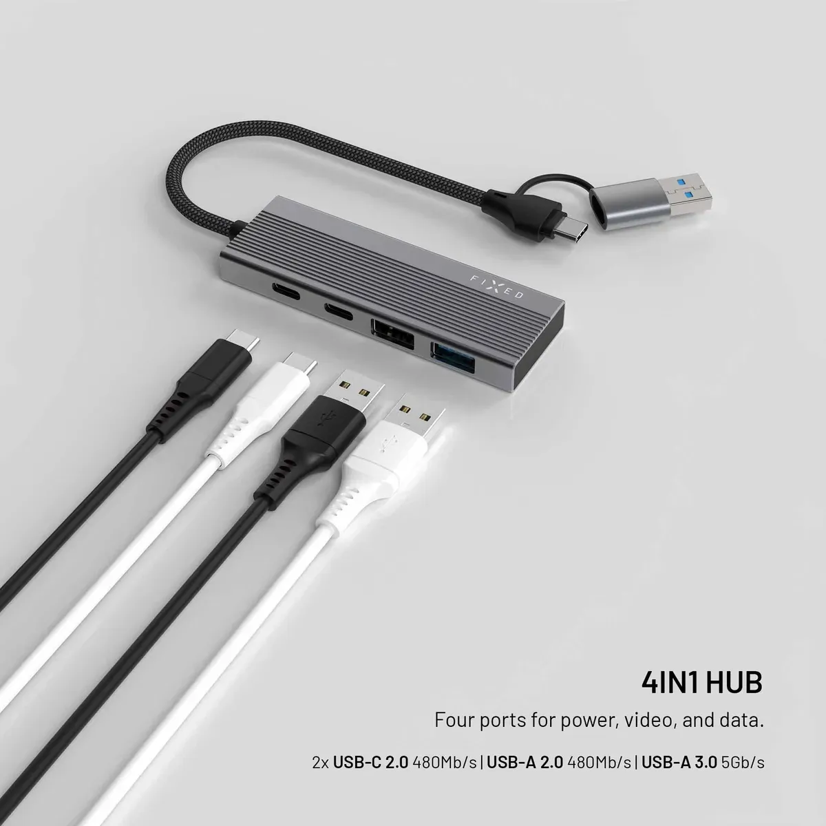 FIXED HUB Port FIXHU-PT-GR 4-i-1 USB-C-hubb Silver