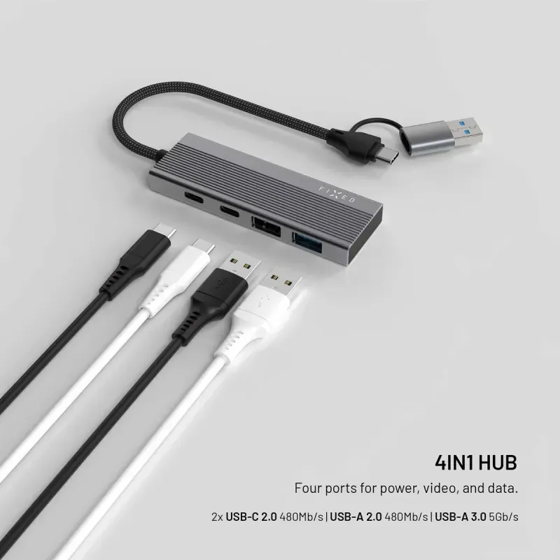 FIXED HUB Port FIXHU-PT-GR 4-i-1 USB-C-hubb Silver