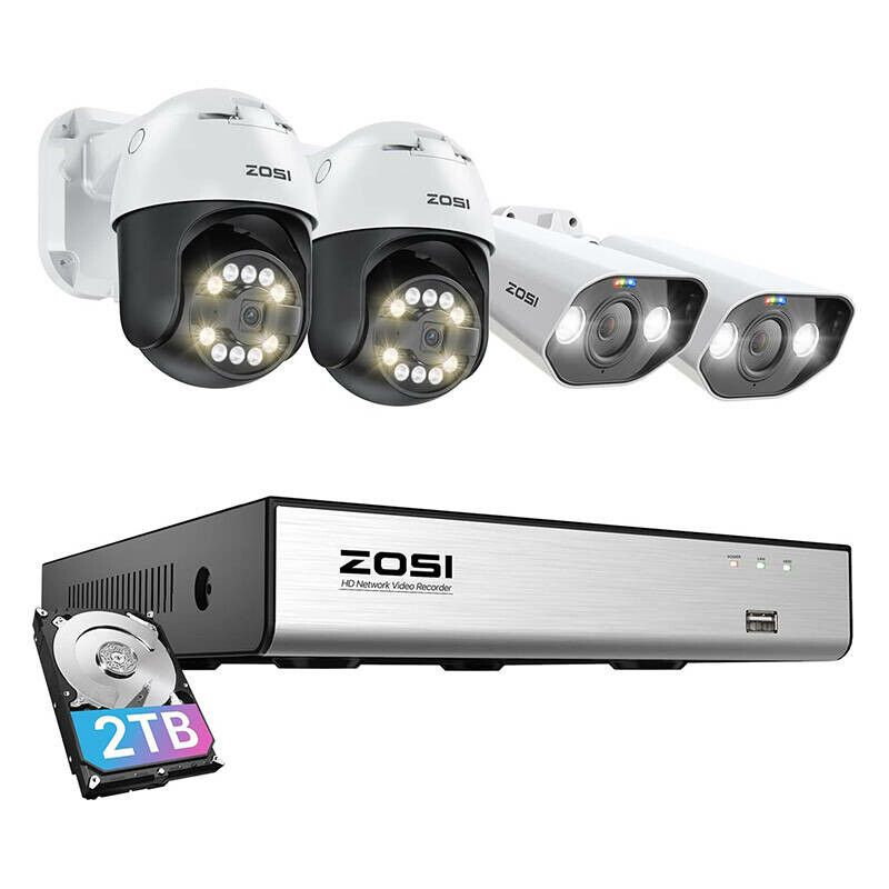 ZOSI IP Camera C296 WiFi 5MP C182 WiFi 8MP + NVR 8ch + 2TB HDD 4-pack