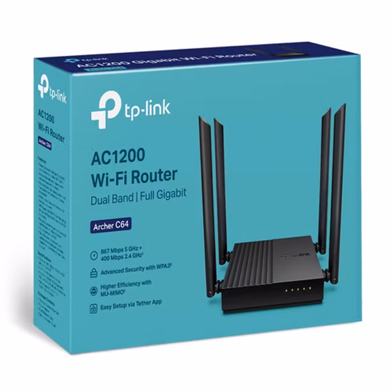 TP-Link Archer C64 AC1200 Trådlös Dual-Band Gigabit Router