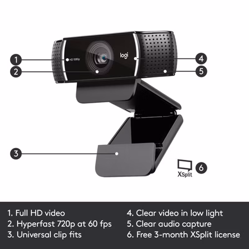Logitech C922 Pro Stream webbkamera - svart